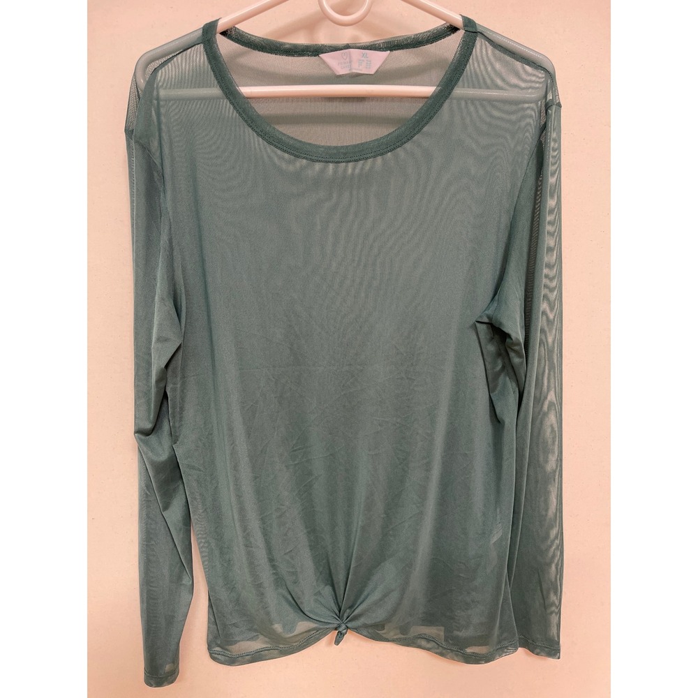 Primark Cares Teal Green Sheer Mesh Long Sleeve Knot Front Top XL